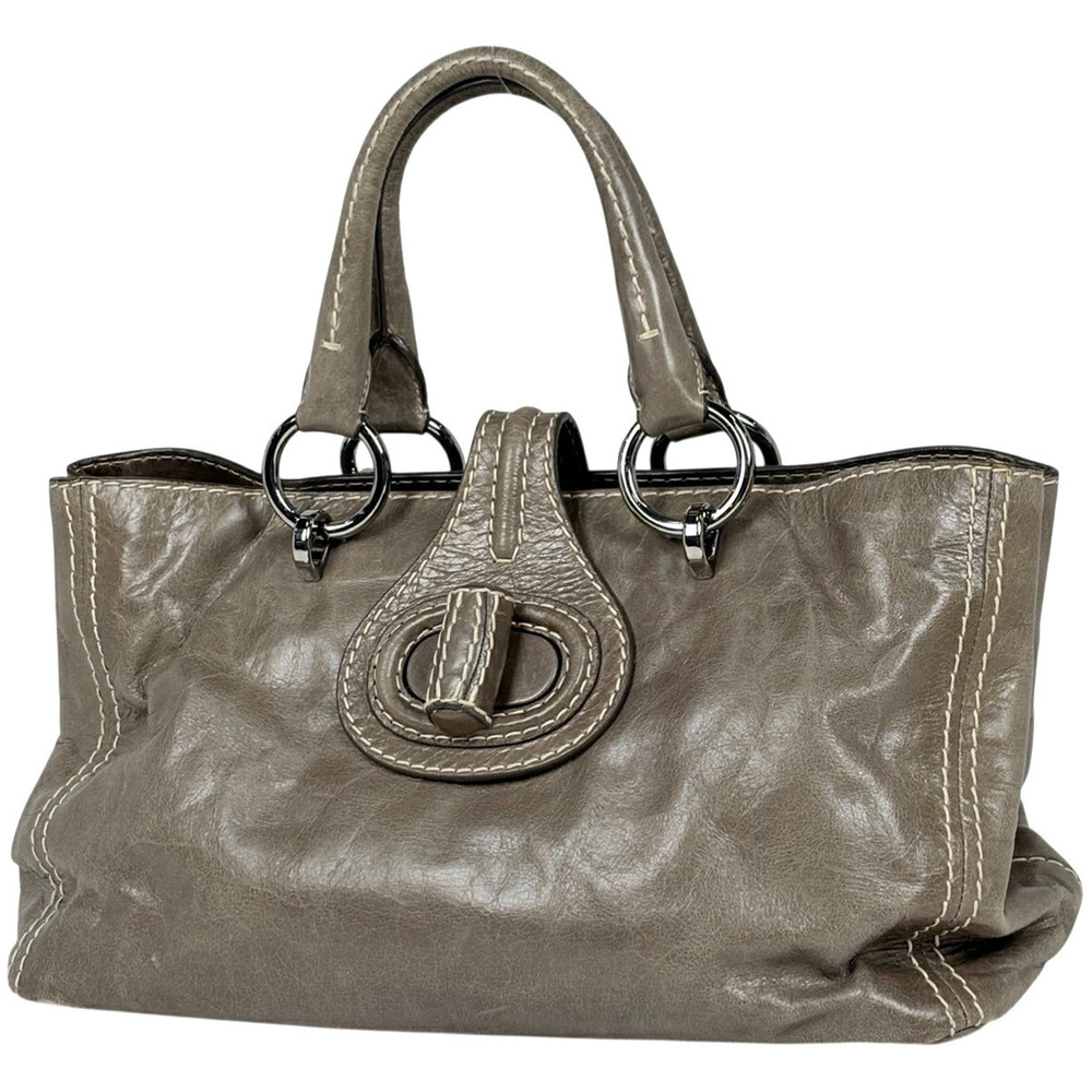 Prada Plate Handbag Leather Gray